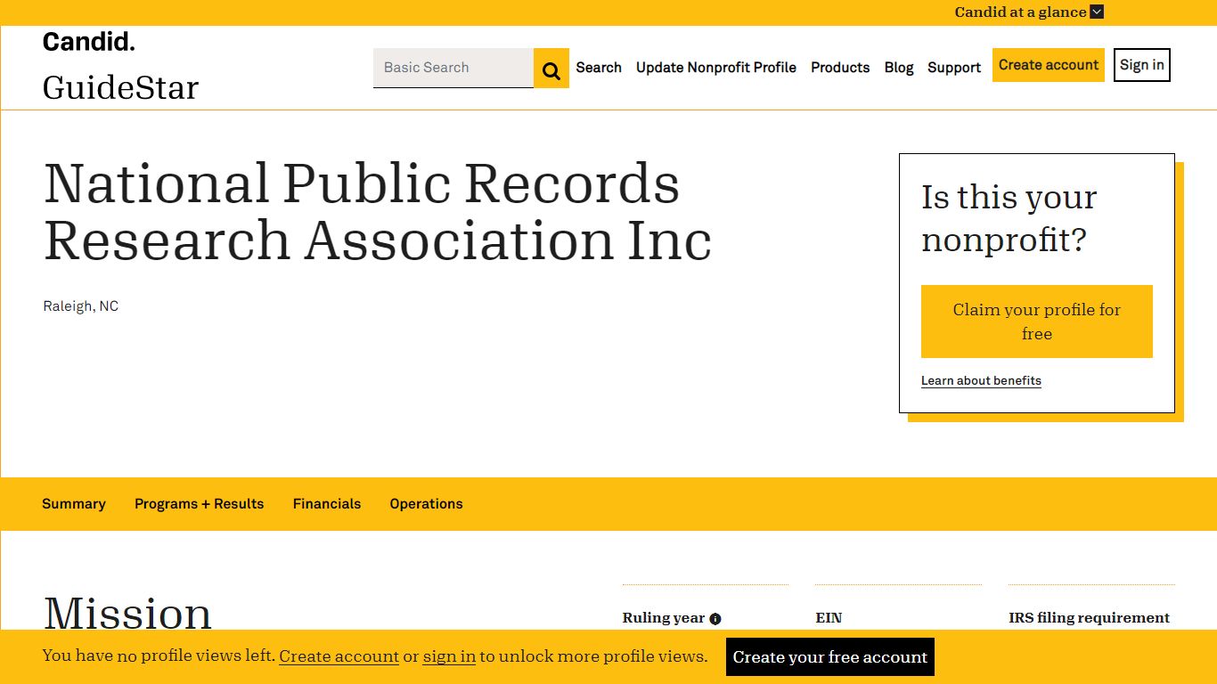 National Public Records Research Association Inc - GuideStar